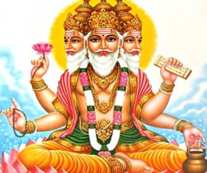 Mythological image of Brahma.  Depicted with four heads, each continually reciting one of the four vedas.  Even his mythological image seems much more busy at work like Saturn, when compared to Vishnu and Shiva who are both mythologically seen lounging on a coiled serpent, or sitting in blissful samadhi.